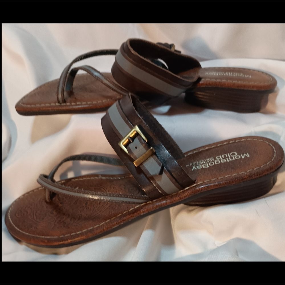 Montego Bay Club Leather Collection Brown Blue Leather Strappy Sandals SKUW086 - Picture 4 of 9